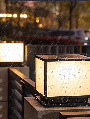  Luz de columna al aire libre ip65 e26, columna de luz de vidrio impermeable, columna de luz LED cuadrada para exteriores, valla de patio de villa, luz de columna de paisaje, luz de columna de aluminio