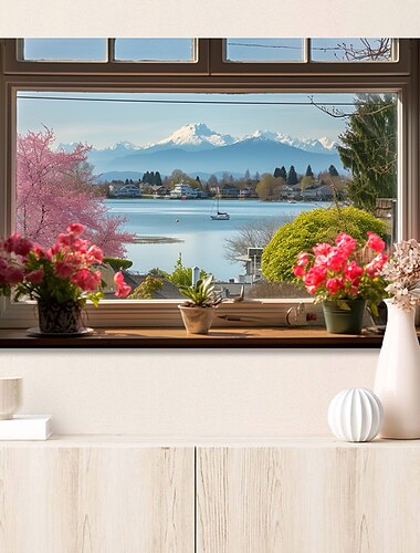  Landschafts-Wandkunst-Leinwand, falsches Fenster, Frühlingslandschaft, Drucke und Poster, Bilder, dekorative Stoffmalerei für Wohnzimmer, Bilder ohne Rahmen