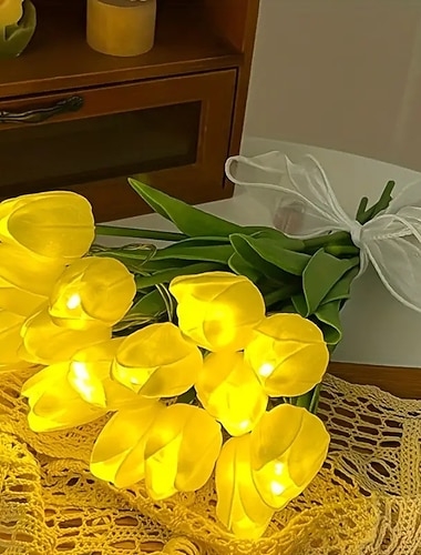  10 Stück Tulpenlampe Ambiente Tischlampe LED Simulationsstrauß Nachtlicht Raumdekoration Straußtischlampe Handstraußlampe