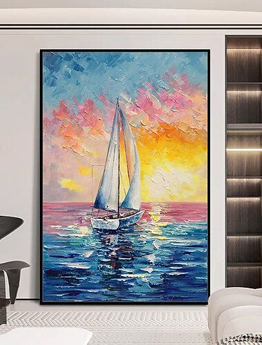  mintura dipinti a olio astratti fatti a mano con paesaggi di barche su tela decorazione artistica da parete immagine moderna per la decorazione domestica pittura senza cornice arrotolata non stirata