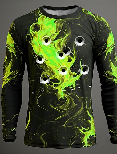  Herren Graphic Flamme T Shirt Langarm T-Shirt 3D-Druck Rundhalsausschnitt Hemd Modisch Designer Brautkleider schlicht Sports Outdoor Festtage Ausgehen Blau Purpur Orange Frühling & Herbst Bekleidung
