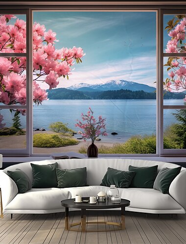  fantasie kamer raam hangend tapijt kunst aan de muur groot tapijt muurschildering decor foto achtergrond deken gordijn thuis slaapkamer woonkamer decoratie