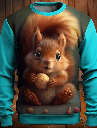  Men's Graphic Animal Squirrel Sweatshirts Golf Pullover Sweatshirt Long Sleeve Sweatshirt Crew Neck Fashion Daily Casual 3D Print Vacation Holiday Going out Print Spring &  Fall