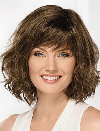  Parrucche sintetiche Riccio Con frangia A macchina Parrucca Corto A1 Capelli sintetici Per donna Soffice Di tendenza Facile da trasportare Marrone scuro