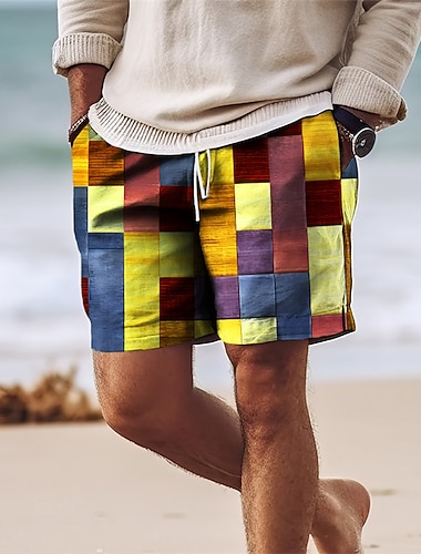  Voor heren Kleurrijk Kleurenblok Lapwerk Lange zwembroeken Zwemshorts Boardshorts Medium Taille Hawaii Casual Strand Feestdagen Trekkoord met Mesh-voering Elastische taille Ontwerper Kleding