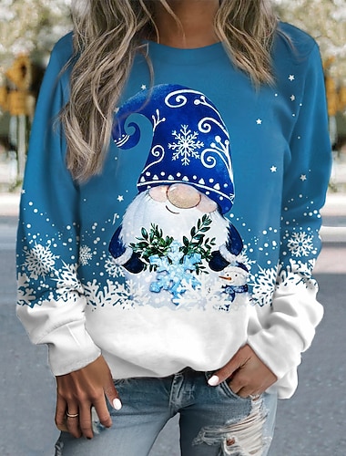  γυναικείο πουλόβερ νιφάδα χιονιού gnome casual σπορ ροζ κόκκινο μπλε αθλητικά φεστιβάλ στρογγυλή λαιμόκοψη μακρύ μανίκι τοπ μικροελαστικό φθινόπωρο &amp; Μαλακό ύφασμα που αναπνέει για το χειμώνα