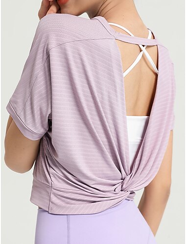  Women's Running T-Shirt Crop Top Solid Color Yoga Fitness Cut Out Crop Top Black Pink Blue Crew Neck Short Sleeves High Elasticity Summer