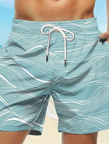  Herr Linjer / vågor Geometriska mönster Badshorts Boardshorts Medium Midja Hawaiisk Ledigt Helgdag Strand Snörning med meshfoder Elastisk midja Designer Kläder