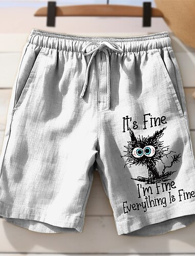  Hombre Gato Letras estampadas Gracioso Pantalón corto Pantalones cortos de verano Pantalones cortos de playa Media cintura Hawaiano Casual Exterior Festivos Noche Correa Cintura elástica Estampado