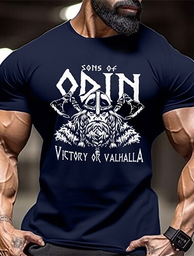  Herre Grafisk T-skjorte | Viking Sønnene til Odin Seier eller Valhall Norrøn Mytologi Kortermet Tee