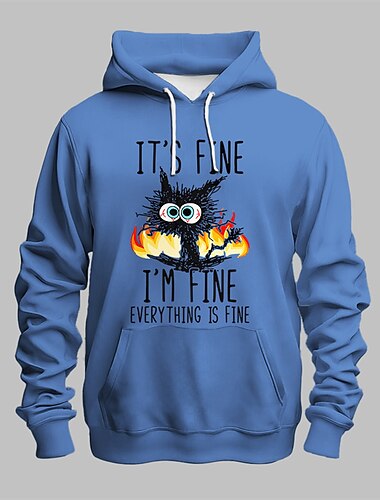  Per uomo Grafico Gatto Fiamma Felpa con Cappuccio Felpe con cappuccio Felpa Moda Quotidiano Manica Lunga Con Cappuccio Vacanza Sport all'Aperto Ferie Bianco Blu Stampato Tasca Frontale Primavera