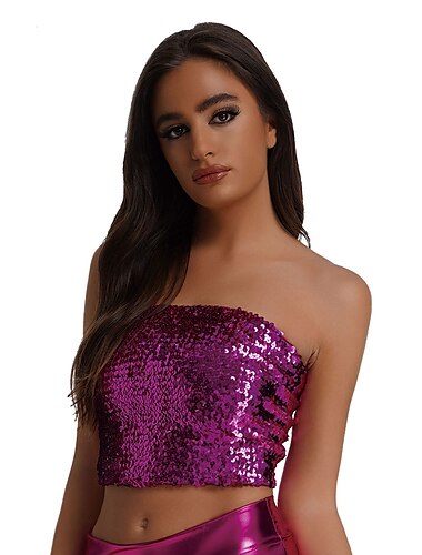  Retro / vintage 1980erne Skinnende Metallisk Tube Top Disko Pailletter Helfarve Dame Karneval kostume Karneval Ydeevne Skolebal Natklub Voksne Top
