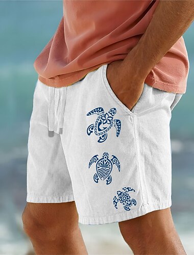  Herr Djur Havssköldpadda Shorts Sommarshorts Beach Shorts Medium Midja Hawaiisk Ledigt Utomhus Helgdag Utekväll Snörning Elastisk midja Mönster Designer Kläder
