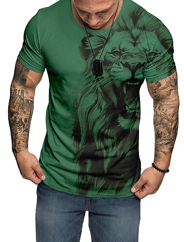  Homme Graphic Animal Lion Manche Courte T-shirt 3D effet Col Ras du Cou Chemise du quotidien Design Extérieur Soirée Casual Vacances Rouge Bordeaux Bleu Vert Printemps été Vêtement Tenue Normal S M L