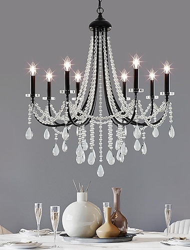 Kronleuchter im Kerzenstil mit Kristalldekor, einfache klassische/traditionelle, halbbündige Deckenleuchte, festes Licht für Eingangsbereich, Flur, Esszimmer und Foyer, schwarz