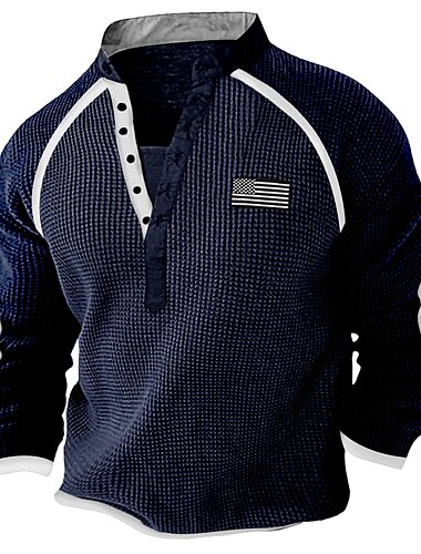  Per uomo maglietta Camicia Henley T-shirt in maglia waffle T-shirt Maglia a maniche lunghe Color Block Bandiera Colletto Mao Strada Da mare Manica lunga Collage Abbigliamento Di tendenza Originale