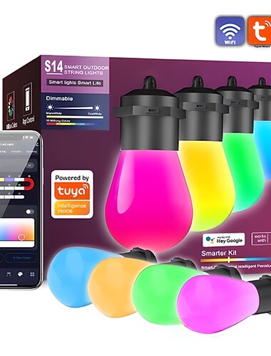  מנורת ס string חכמה LED Tuya חכמה קשת אור S14 חיצונית עמידה במים סוס דוהר פנטזי עם 20 בועות בכש 12 מטרים עם אספקת חשמל USB