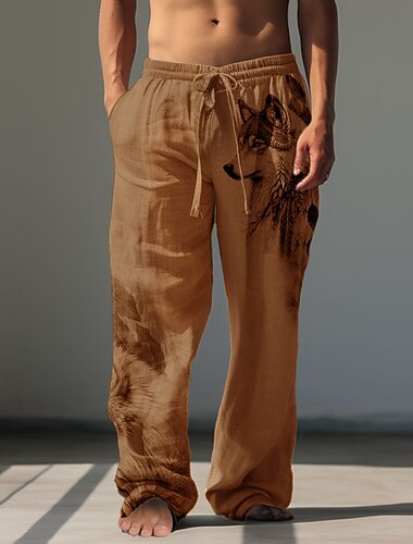  Per uomo Animale Lupo Pantaloni casual Pantaloni Pantaloni Larghi Misura del girovita medio Vintage All'aperto Abbigliamento casual alla moda Abbigliamento quotidiano Autunno & Inverno Verde Cachi