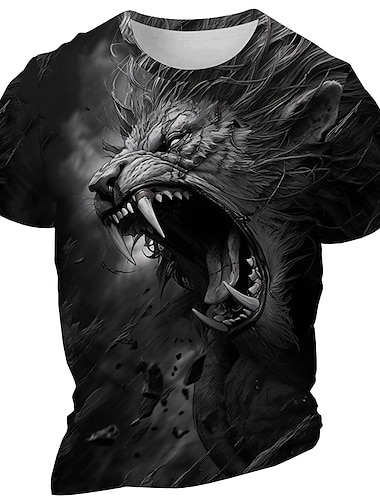  Homme Graphique Animal Lion T-shirt Manche Courte T-shirt Impression 3D Col ras du cou Chemise Quotidien Designer Rétro Vintage Sport en Plein Air Fête Sortir Noir Printemps & Été Vêtement Tenue S M