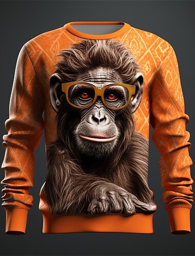  Per uomo Pop art Orangutan Felpe Felpa pullover Manica lunga Felpa Girocollo Di tendenza Giornaliero Informale Stampa 3D Da mare Per eventi Per uscire Stampa Primavera & Autunno