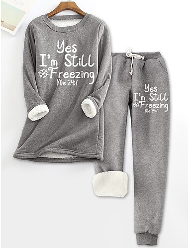  Damen 2 Teile Warmer Komfort Weicher Pullover Lange Ärmel Lange Hose Crew Neck Buchstaben Elastischer Bund Zuhause Alltag Bett Pink Dunkel Pink Blau Herbst