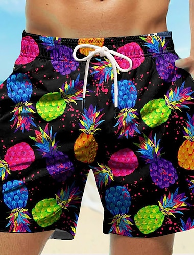  Herre Surf shorts Badeshorts Snørelukning med mesh-for Elastisk Talje Ananas Hurtigtørrende Korte Ferie Strand Hawaiiansk Afslappet Blå Rosa Mikroelastisk
