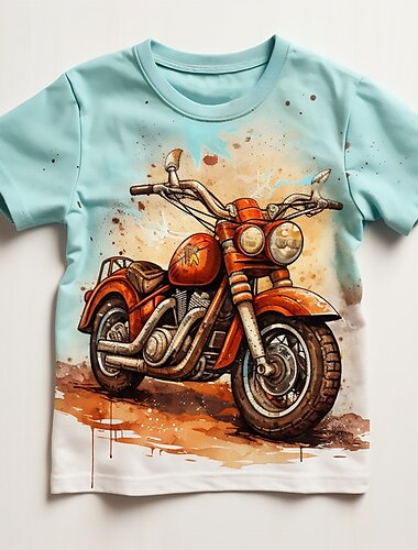  Pojkar 3D Bilar Motorcyklar T-shirt Skjortor Kortärmad 3D-tryck Sommar Aktiv Sport Mode Barn 3-12 år Rund hals Utomhus Ledigt Dagligen Normal