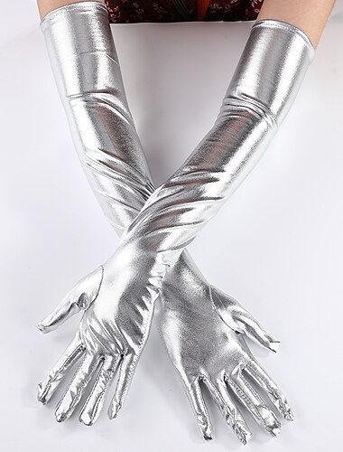  Gants en cuir verni sexy cosplay gants serrés et allongés avec revêtement en cuir brillant gants de performance de danse en tube d'acier ds