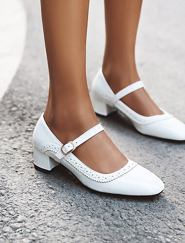  Retro Antiguo 1950s Rugido 20s Zapatos Zapatos Mary Jane tacones gruesos Hebilla Color sólido Mujer Casual Diario Despedida de Soltera Adulto Zapatos Primavera Otoño