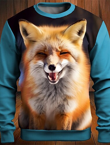  Herre Grafisk Dyr Ræv Sweatshirts Pullover-sweatshirt Langærmet Sweatshirt Rund hals Mode Daglig Afslappet 3D-udskrivning Ferierejse Ferie I-byen-tøj Trykt mønster Forår & Vinter