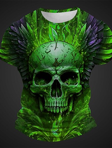  Herren Graphic Totenkopf Motiv T Shirt Kurzarm T-Shirt 3D-Druck Rundhalsausschnitt Hemd Täglich Designer Retro Vintage Sports Outdoor Festtage Ausgehen Rosa Rote Burgunderrot Frühling Sommer