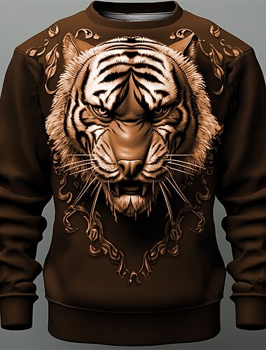  Herren Graphic Tiger Sweatshirts Pullover Sweatshirt Langarm Sweatshirt Rundhalsausschnitt Modisch Täglich Brautkleider schlicht 3D-Druck Urlaub Festtage Ausgehen Bedruckt Frühling & Herbst
