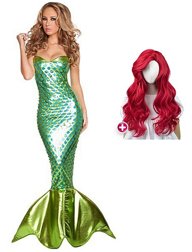  Die kleine Meerjungfrau Meerjungfrau Kleid Cosplay Kostüm Austattungen Cosplay Perücken Maskerade Erwachsene Damen Meerjungfrau- und Trompetenstil Cosplay-Kostüm Halloween Leistung Halloween Maskerade