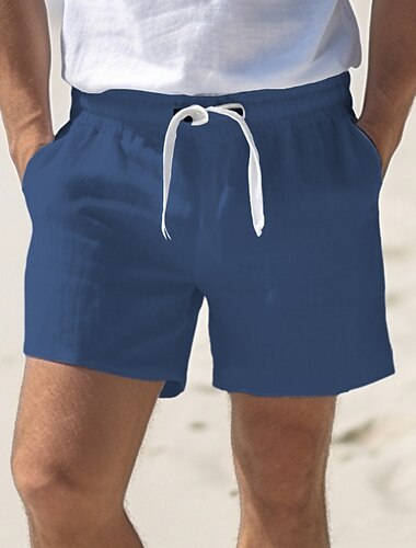  Voor heren Korte broek Linnen korte broek Zomer korte broeken Zak Trekkoord Elastische taille Effen Comfort Ademend Buiten Dagelijks Uitgaan Modieus Casual Zwart Wit
