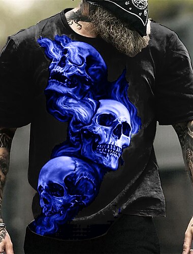  Herren Graphic Totenkopf Motiv T Shirt Halloween-Shirt Kurzarm T-Shirt 3D-Druck Rundhalsausschnitt Hemd Vintage Modisch Designer Outdoor Täglich Sport Schwarz Gelb Hellgrün Frühling Sommer Bekleidung