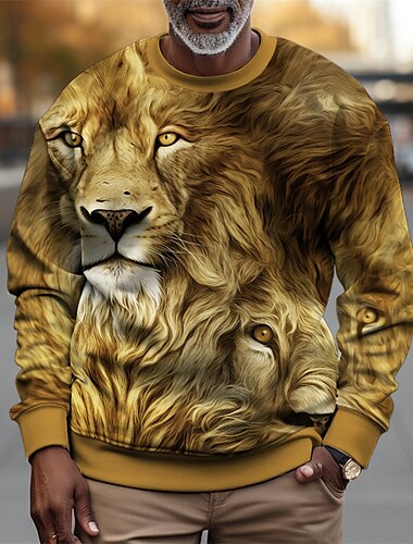  Herren Graphic Löwe Sweatshirts Pullover Sweatshirt Langarm Sweatshirt Rundhalsausschnitt Modisch Täglich Brautkleider schlicht 3D-Druck Urlaub Festtage Ausgehen Bedruckt Frühling & Herbst
