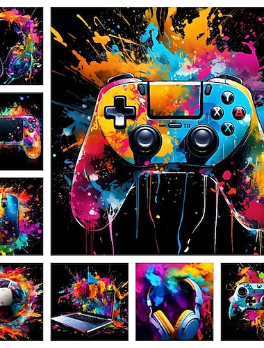  Wall art canvas kleurrijke neon gamer controller prints en posters foto's decoratieve stof schilderij voor woonkamer foto's geen frame