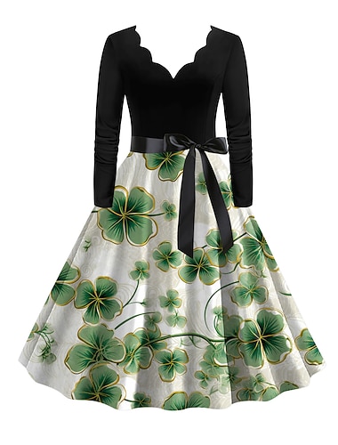 Sint Patrick 2026 Jurken A-lijn jurk Thee jurk Jaren '50 Geïnspireerd door vintage Cocktail jurk Tiener Volwassenen Dames Saint Patrick's Day Schoolfeest Alledaagse kleding Vrijgezellenfeest Aankleden
