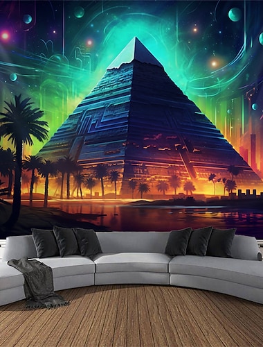  gobelin z czarnym światłem UV reaktywny świecący w ciemności świecący neon impreza egipska piramida psychodeliczny trippy mglisty wiszący gobelin sztuka ścienna mural do salonu sypialni