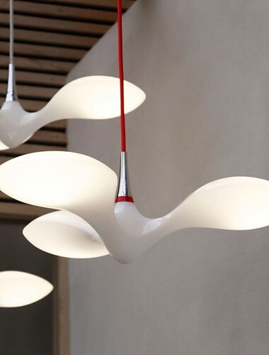  LED-Pendelleuchten, weißes Möwenlicht, Esszimmer-Hängelampe, Kronleuchter, Treppe, Flur, Wohnzimmer, Küche, hohe Deckenbeleuchtung, Hotel-Vogel, Eisen und Acryl, dimmbar mit Fernbedienung