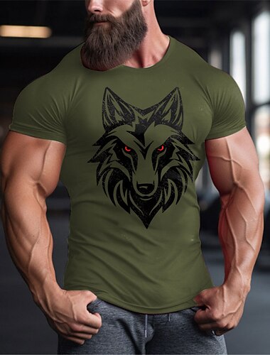  Herren Tiermotiv Wolf T Shirt T-Shirt 100% Baumwolle Kurzarm Grafik Hemd Schwarz Weiß Rote Bequemes T-Shirt Sport im Freien Ferien Modedesigner-Kleidung