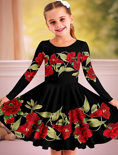  Ostern Karnival Mädchen' 3D Blumen Kleid Langarm 3D-Druck Frühling Herbst Urlaub Sport & Natur Täglich Kuschelig Brautkleider schlicht Schön kinderkleidung 3-12 Jahre Casual kleid A Linie Kleid Übers