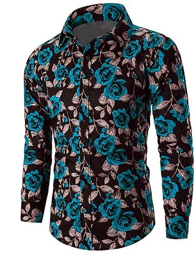  Ystävänpäivä Miesten Ruusu Kukkapainatus Paita Button Up paita Pitkähihainen Vapaa-aika Loma Rento / arki Viikonloppu Kevät kesä Syystalvi Sänkyjen avaus Painettu Painike alas Violetti Keltainen