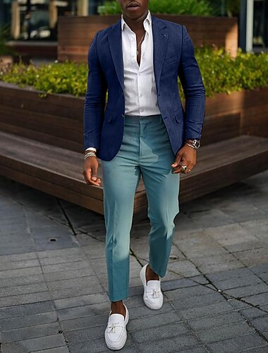  Voor heren Blazerjack Linnen blazer Inkeping kraag Modieus Casual Effen blauw Donker kaki Zwart Getailleerd Enkele rij knopen met twee knopen