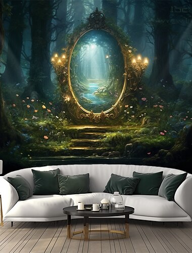  oglindă de vis de pădure tapiserie suspendată artă de perete tapiserie mare decor mural fotografie fundal pătură perdea acasă dormitor living decor