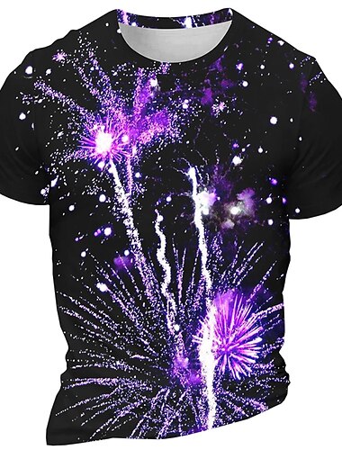  Voor heren Grafisch Vuurwerk T-shirt Korte mouw T-shirt 3D-afdrukken Strakke ronde hals Overhemd Dagelijks Ontwerper Retro vintage Carnaval Buitensporten Feestdagen Zwart Rood Marineblauw Lente zomer