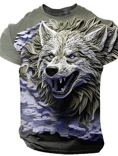  Homme Graphic Animal Loup T shirt Manche Courte T-shirt 3D effet Col Ras du Cou Chemise du quotidien Design Rétro Vintage Sport extérieur Vacances Sortie Bleu Violet Kaki Printemps été Vêtement Tenue