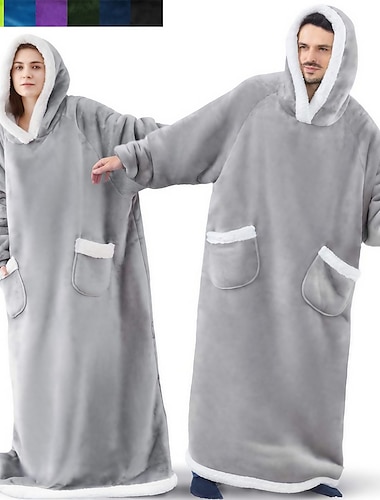  Adulto Manta extragrande con capucha Manta usable con bolsillo Color sólido Pijamas de una pieza Franela Cosplay por Hombre y mujer Carnaval Ropa de Noche de los Animales Dibujos animados Festival