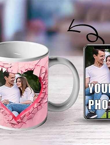  Gepersonaliseerde foto koffie mok - Aangepast huwelijkscadeau voor stel huwelijks cadeau mok cadeau 3D liefde hart gat in de muur voor familie kerst cadeau mok keramische mok 11oz