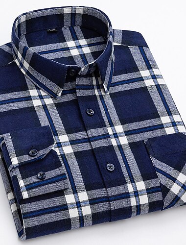  Herren Hemd Kleidhemd Karomuster Büro & Karriere Hochzeitsfeier Rote Marineblau Blau Orange Langarm Revers Frühling & Herbst Bekleidung Fronttasche